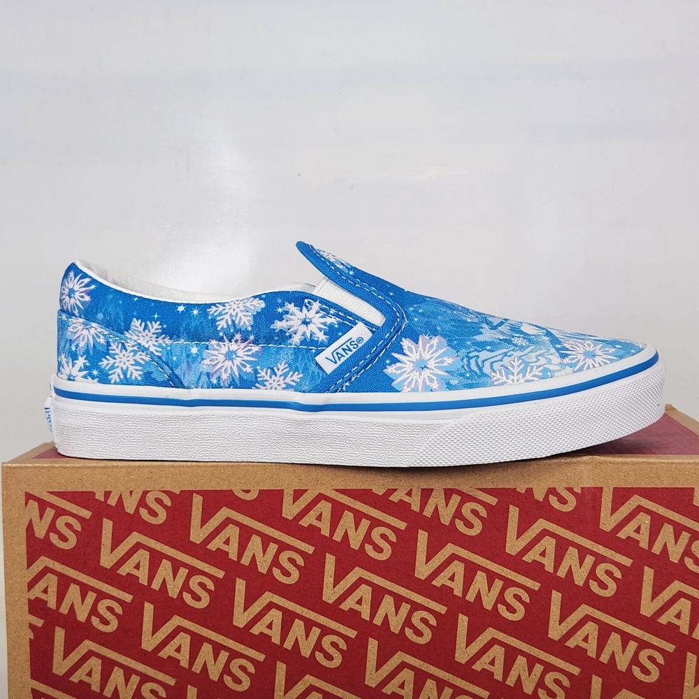 Vans Classic Slip-On Kids Size 3.0 Blue Winter Wonderland Snowflake Sneakers